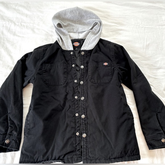 Dickies Black lined jacket with gray hood. Size Large boys 14/16 - Picture 1 of 5